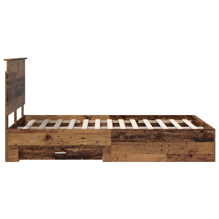 Bedframe met hoofdeinde Oudhout 120 x 190 cm Bewerkt hout