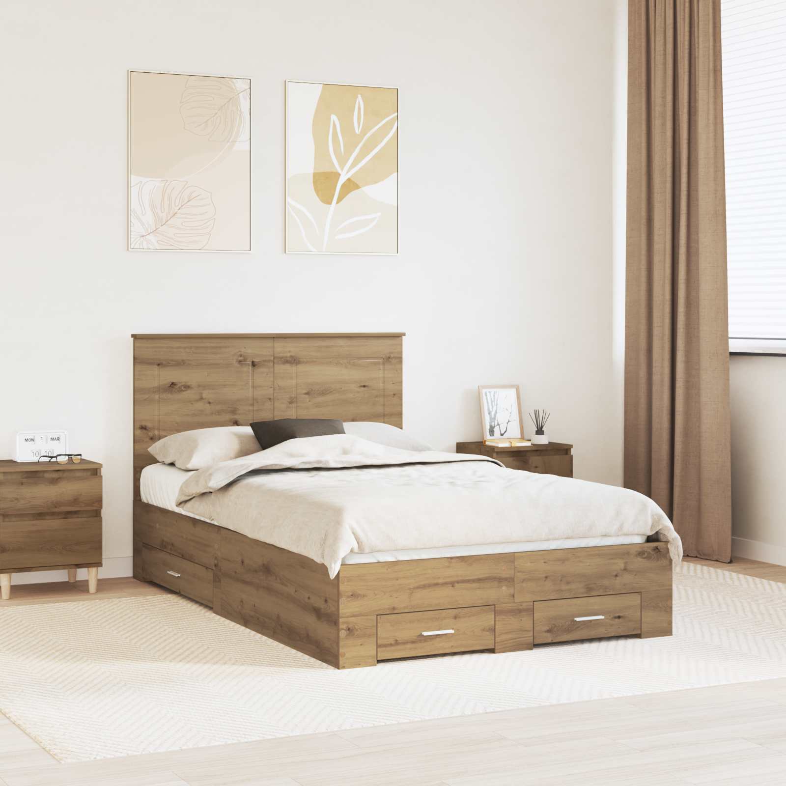 Bedframe met hoofdeinde Artisan Eiken 120 x 190 cm Bewerkt hout