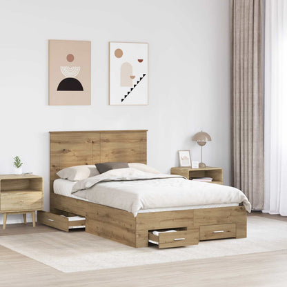 Bedframe met hoofdeinde Artisan Eiken 120 x 190 cm Bewerkt hout