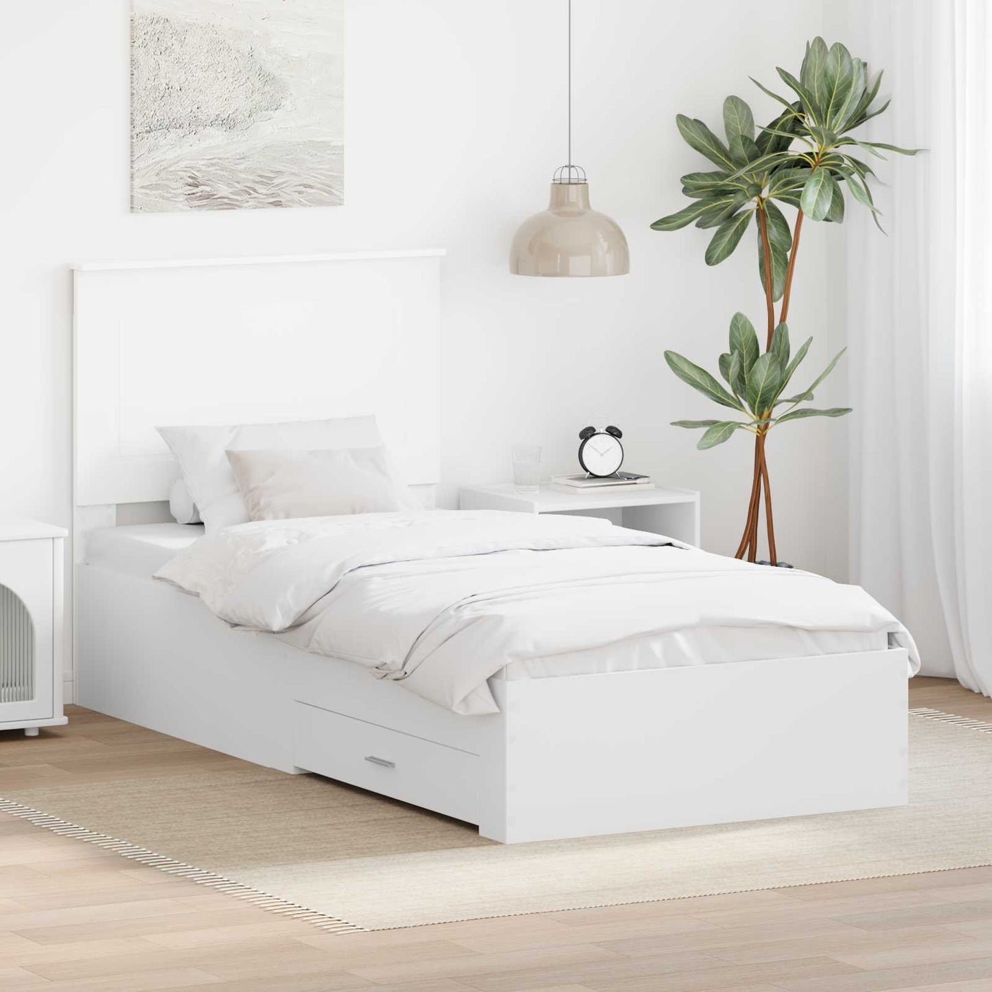 Bedframe met hoofdeinde met lade Wit 100 x 200 cm Bewerkt hout