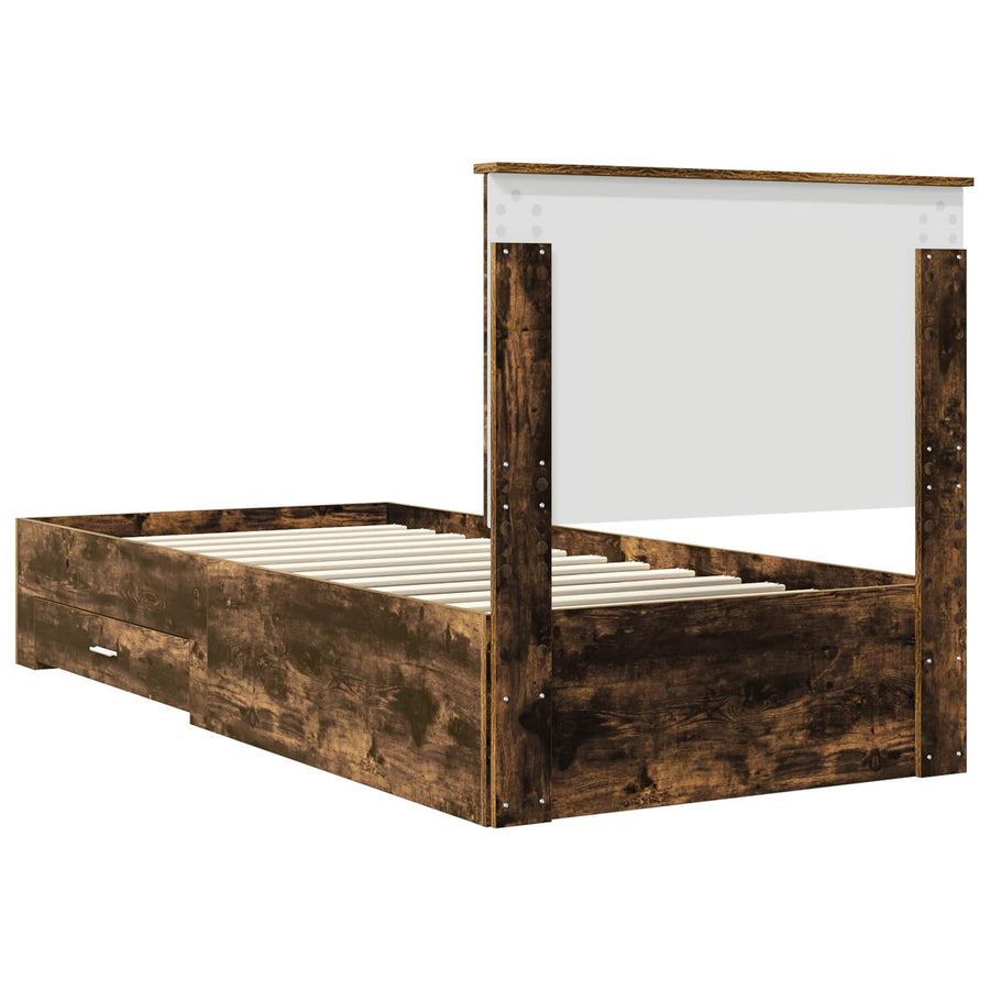 Bedframe met hoofdeinde Gerookt eiken 100 x 200 cm Bewerkt hout