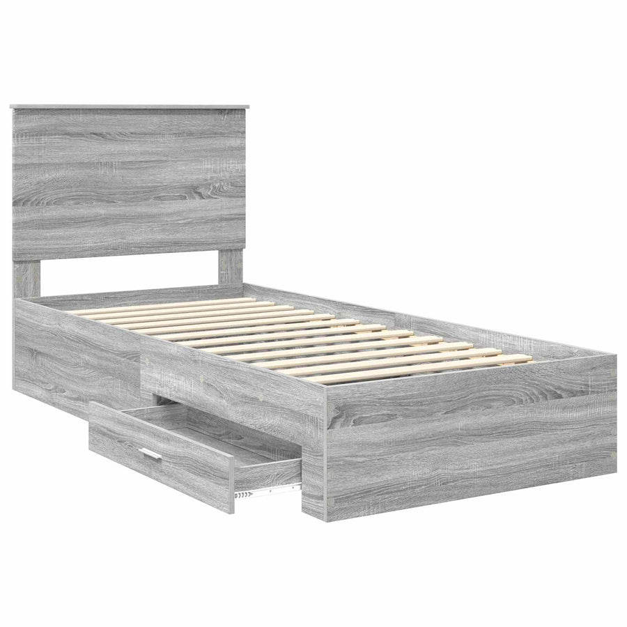 Bedframe met hoofdeinde Grijs Sonoma 100 x 200 cm Bewerkt hout