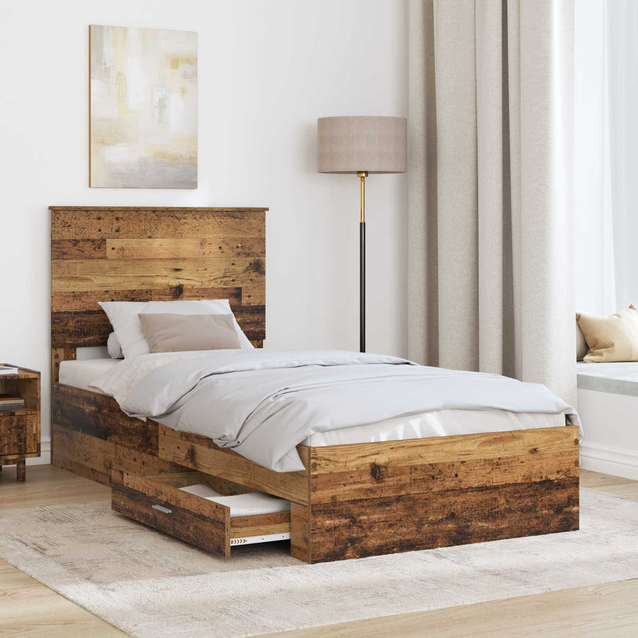 Bedframe met hoofdeinde Oudhout 100 x 200 cm Bewerkt hout
