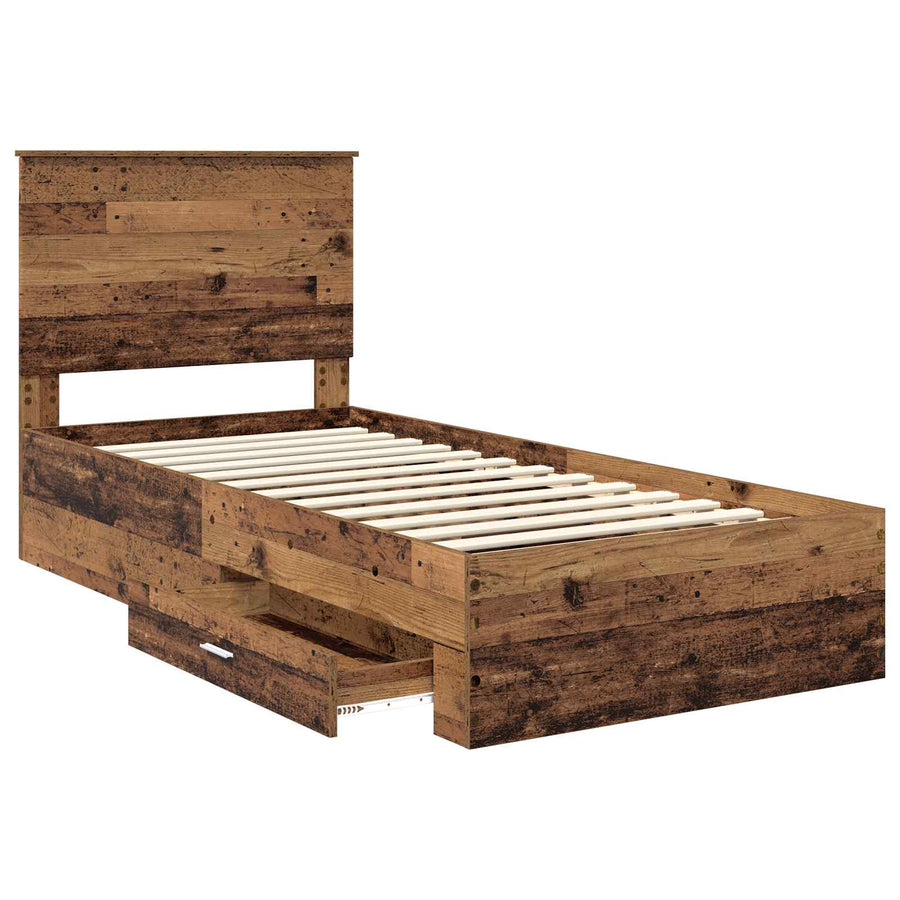 Bedframe met hoofdeinde Oudhout 100 x 200 cm Bewerkt hout