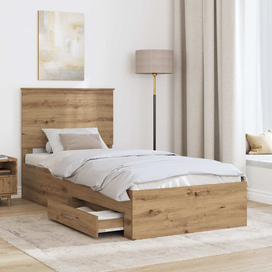 Bedframe met hoofdeinde Artisan Eiken 100 x 200 cm Bewerkt hout