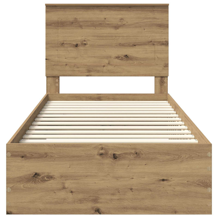 Bedframe met hoofdeinde Artisan Eiken 100 x 200 cm Bewerkt hout