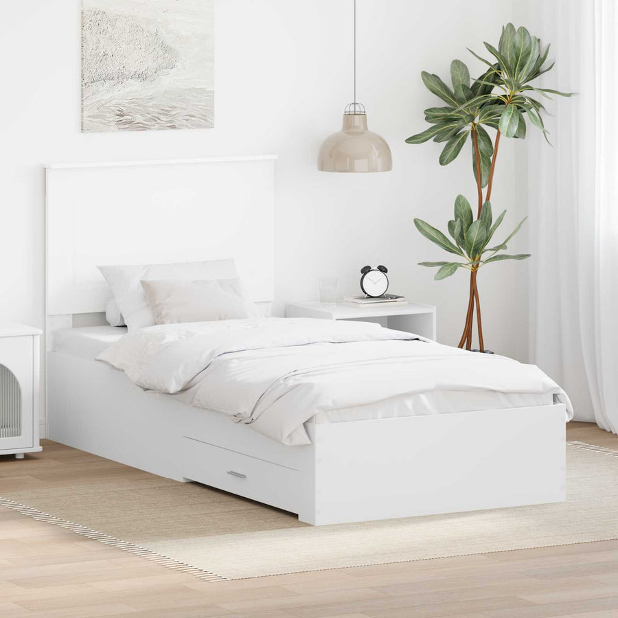 Bedframe met hoofdeinde met lade Wit 90 x 190 cm Bewerkt hout