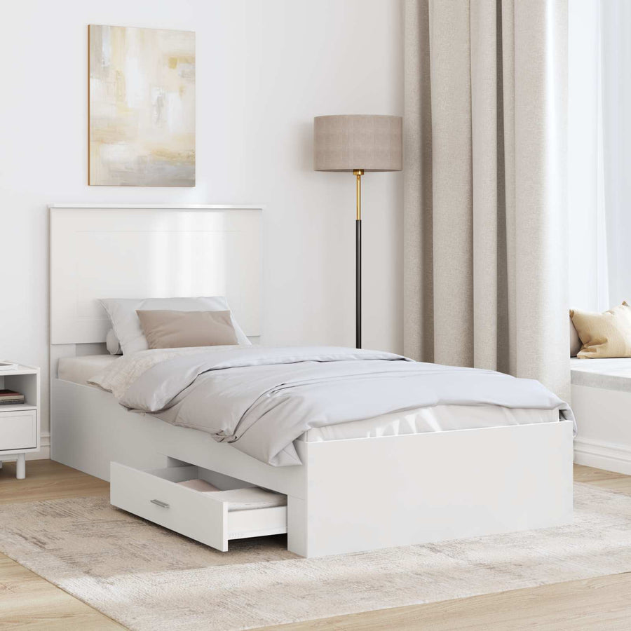 Bedframe met hoofdeinde met lade Wit 90 x 190 cm Bewerkt hout