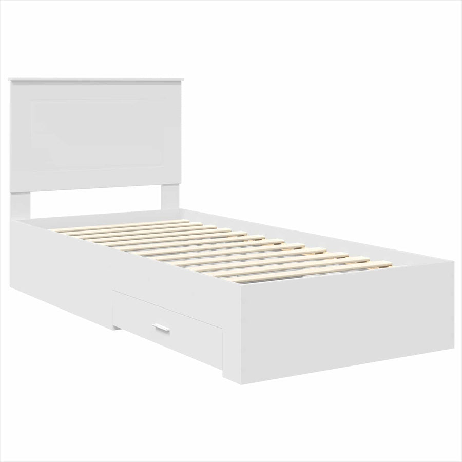 Bedframe met hoofdeinde met lade Wit 90 x 190 cm Bewerkt hout