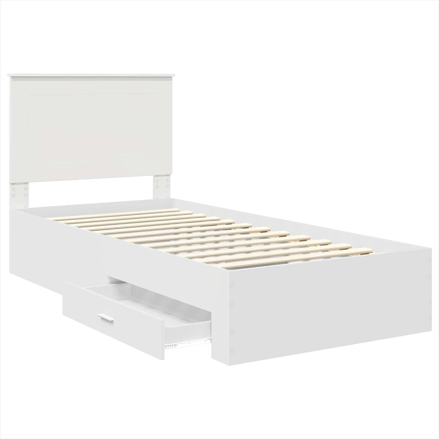 Bedframe met hoofdeinde met lade Wit 90 x 190 cm Bewerkt hout