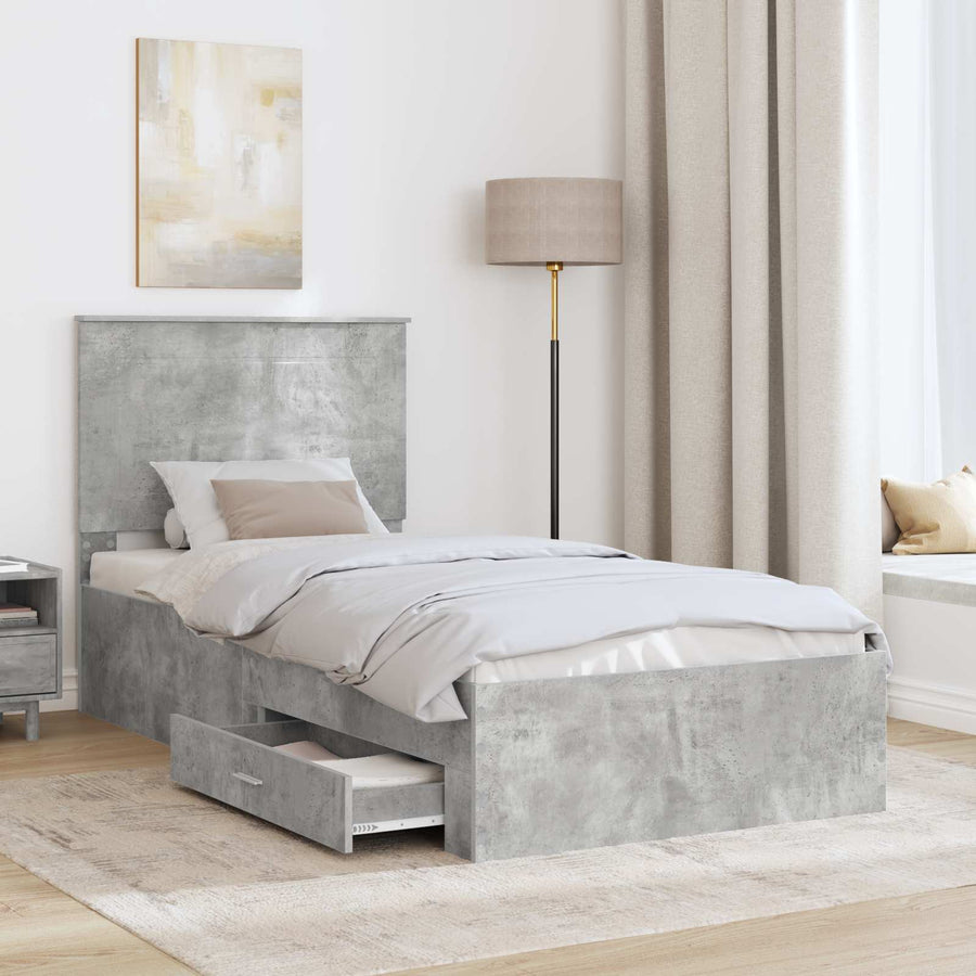Bedframe met hoofdeinde Beton Grijs 90 x 190 cm Bewerkt hout