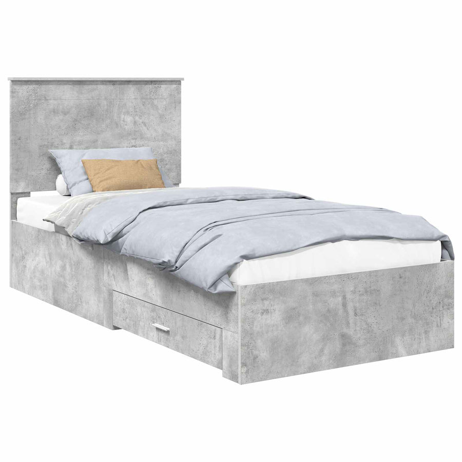 Bedframe met hoofdeinde Beton Grijs 90 x 190 cm Bewerkt hout