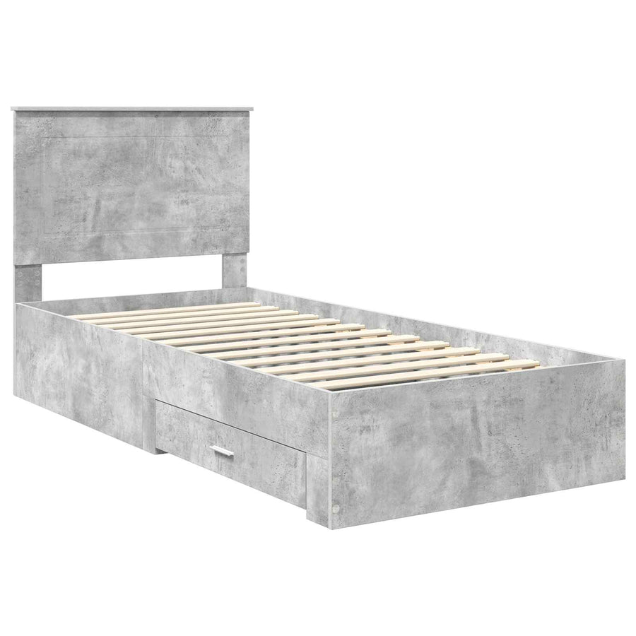 Bedframe met hoofdeinde Beton Grijs 90 x 190 cm Bewerkt hout