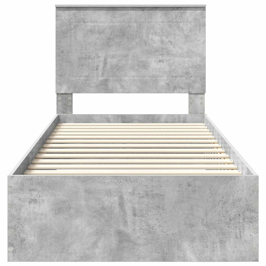 Bedframe met hoofdeinde Beton Grijs 90 x 190 cm Bewerkt hout