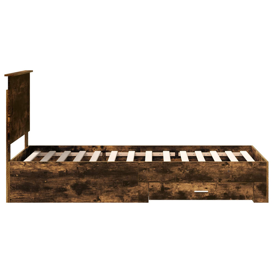 Bedframe met hoofdeinde Gerookt eiken 90 x 190 cm Bewerkt hout