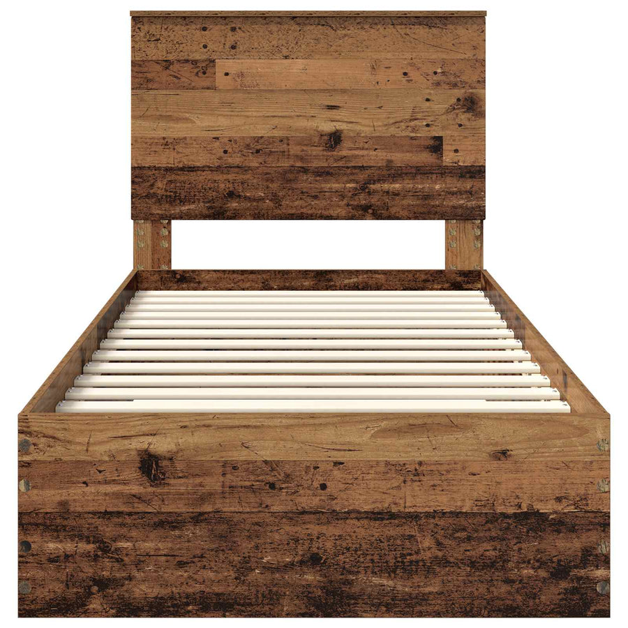 Bedframe met hoofdeinde Oudhout 90 x 190 cm Bewerkt hout