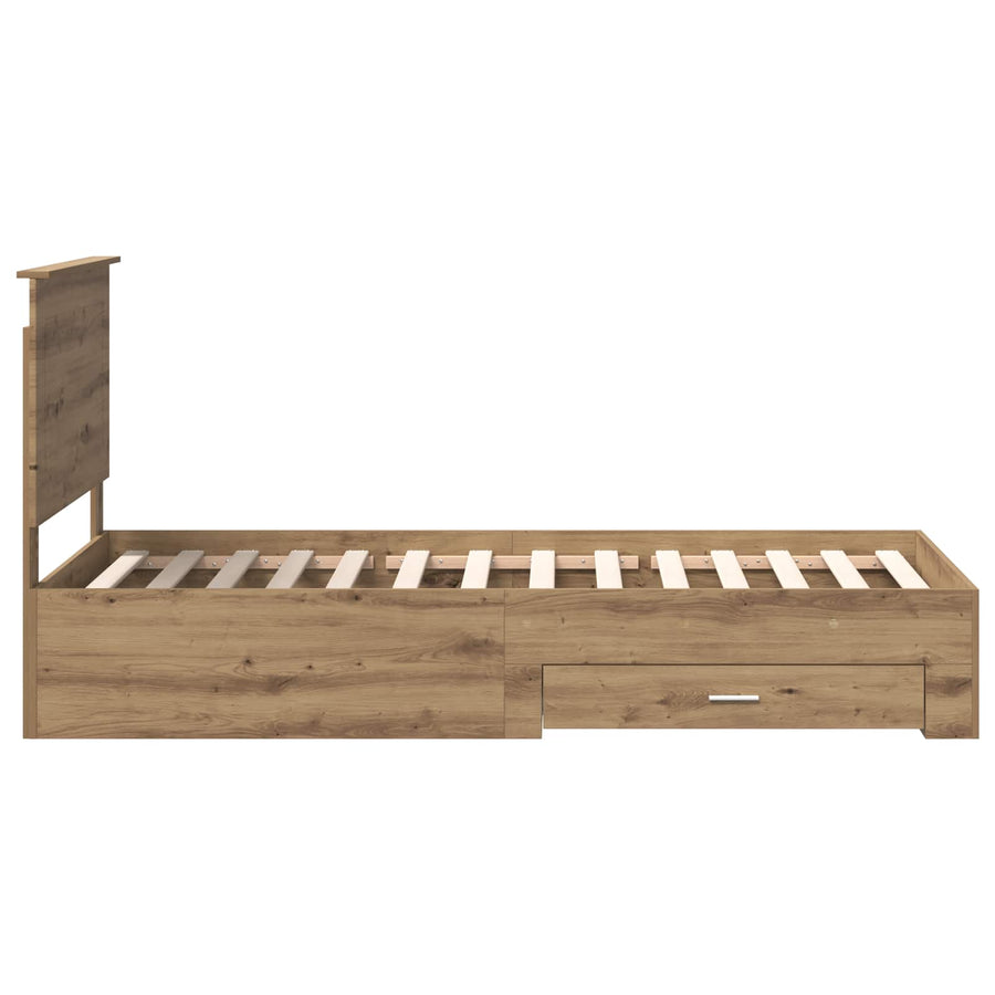Bedframe met hoofdeinde Artisan Eiken 90 x 190 cm Bewerkt hout
