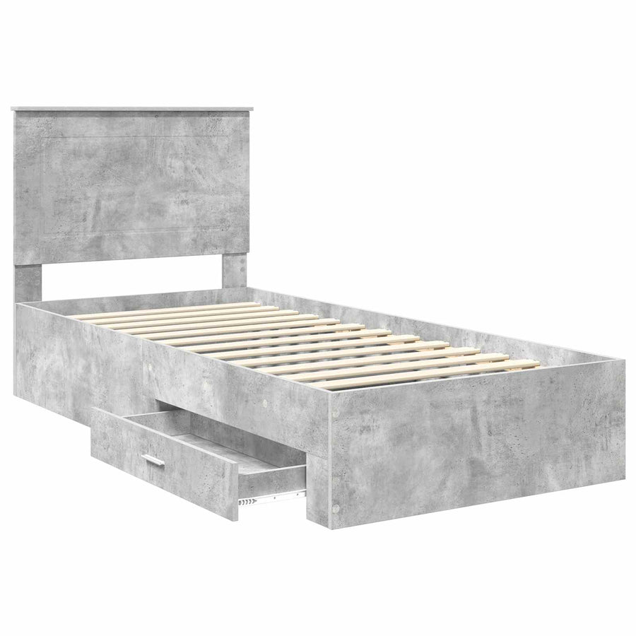 Bedframe met hoofdeinde Beton Grijs 90 x 200 cm Bewerkt hout