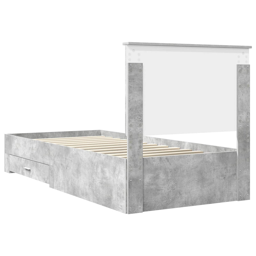 Bedframe met hoofdeinde Beton Grijs 90 x 200 cm Bewerkt hout