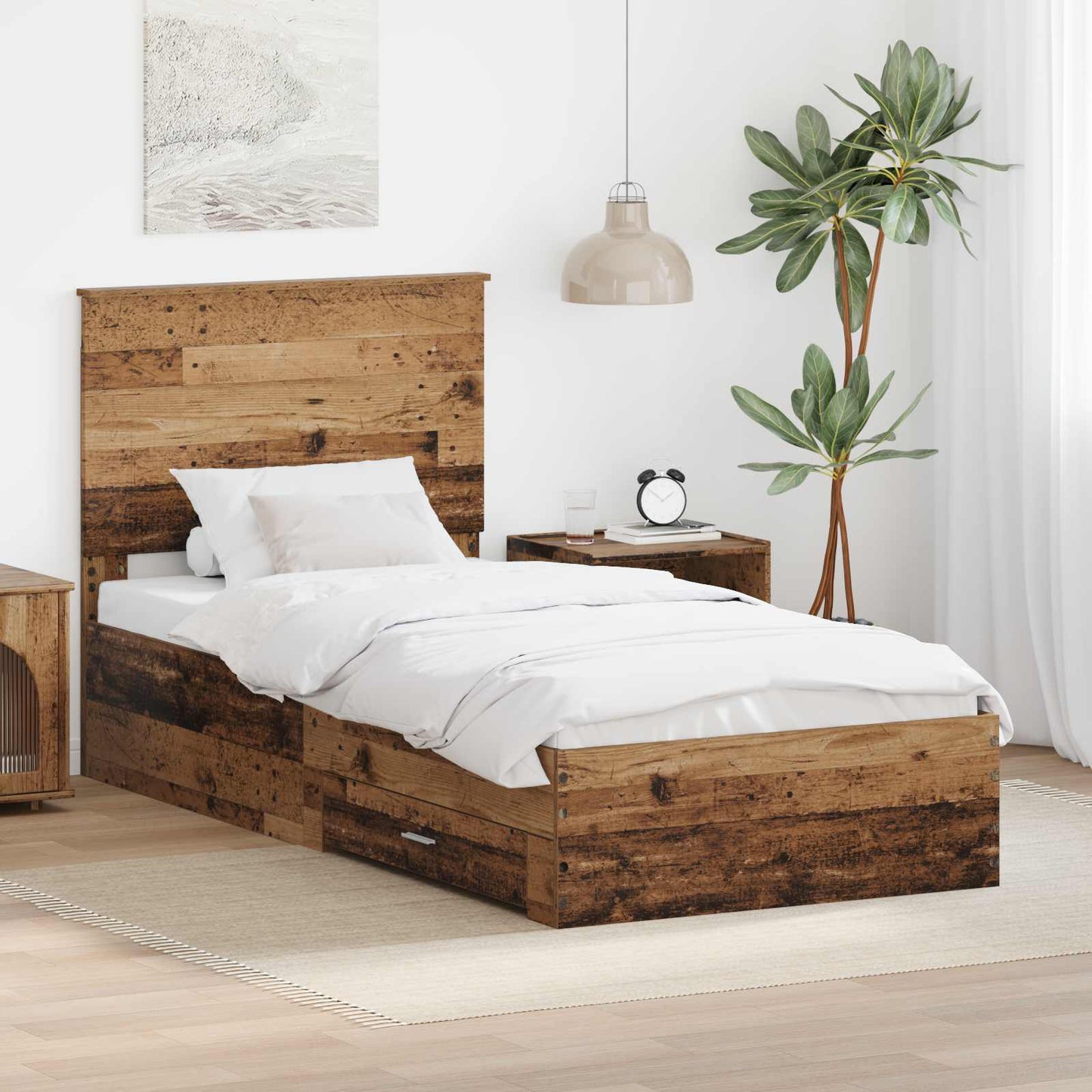 Bedframe met hoofdeinde Oudhout 90 x 200 cm Bewerkt hout
