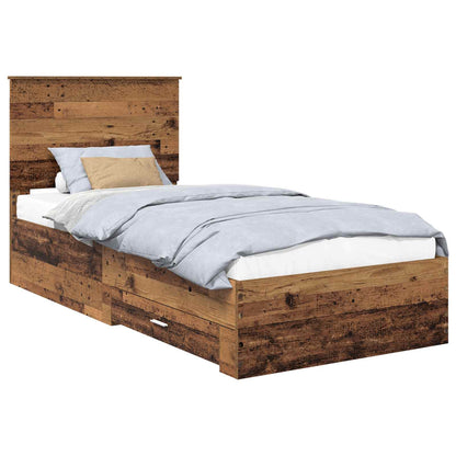 Bedframe met hoofdeinde Oudhout 90 x 200 cm Bewerkt hout