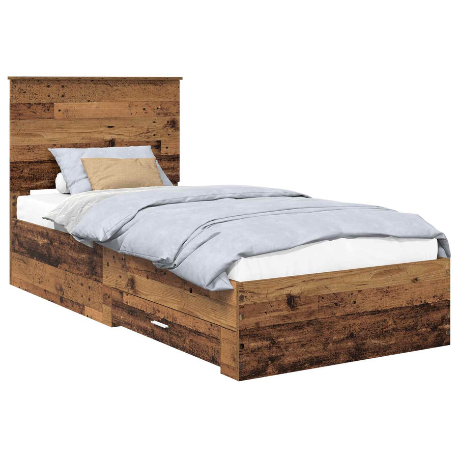Bedframe met hoofdeinde Oudhout 90 x 200 cm Bewerkt hout