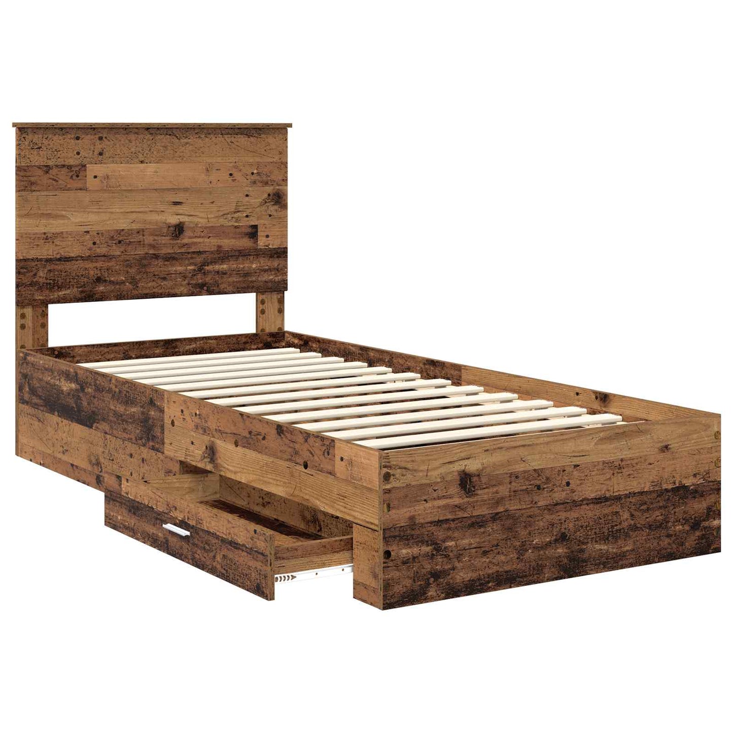 Bedframe met hoofdeinde Oudhout 90 x 200 cm Bewerkt hout