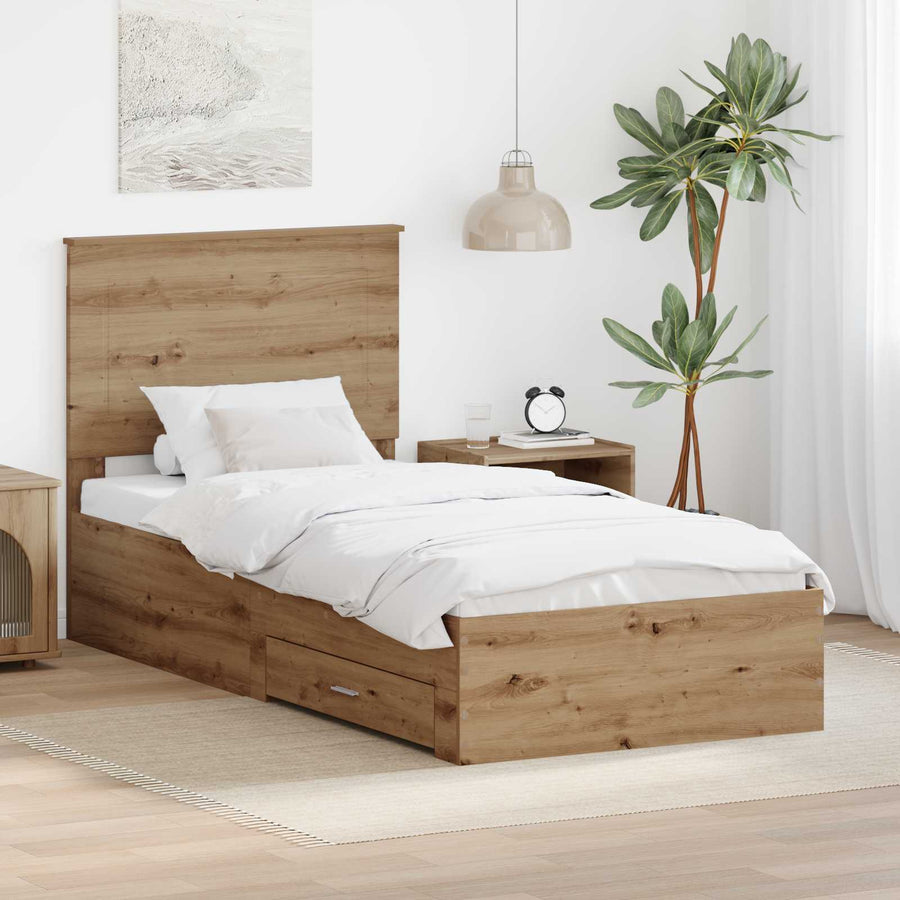 Bedframe met hoofdeinde Artisan Eiken 90 x 200 cm Bewerkt hout
