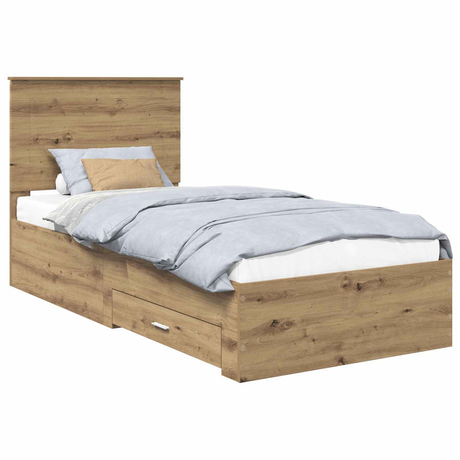 Bedframe met hoofdeinde Artisan Eiken 90 x 200 cm Bewerkt hout