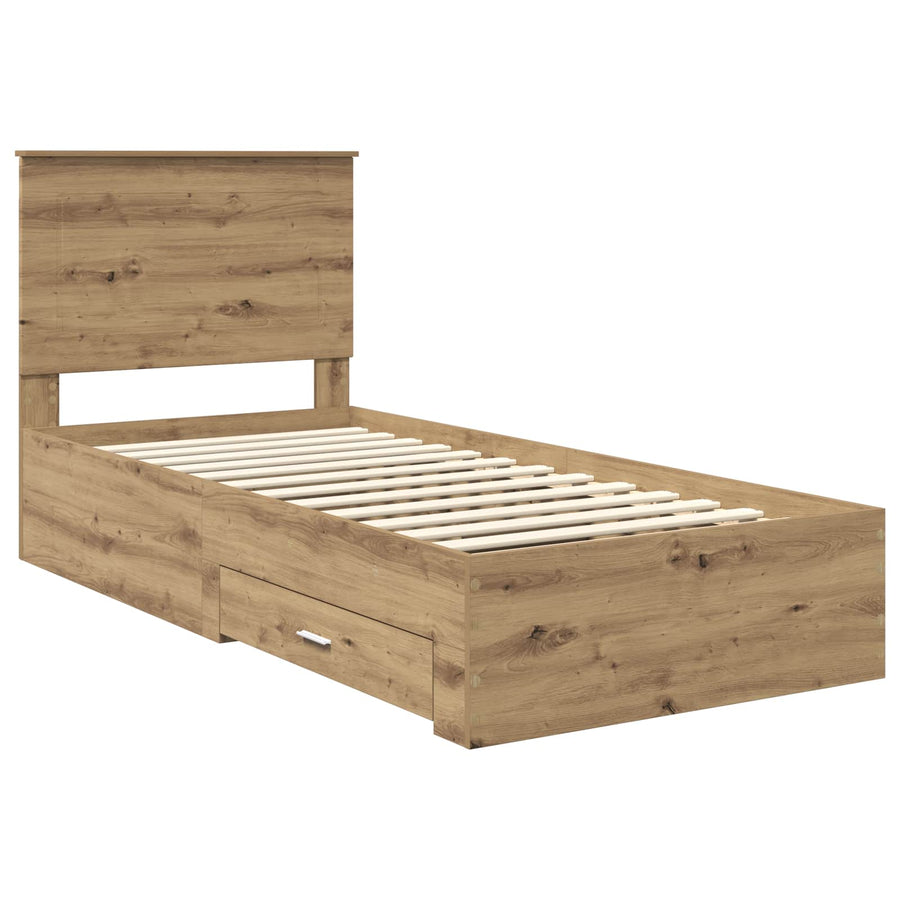 Bedframe met hoofdeinde Artisan Eiken 90 x 200 cm Bewerkt hout