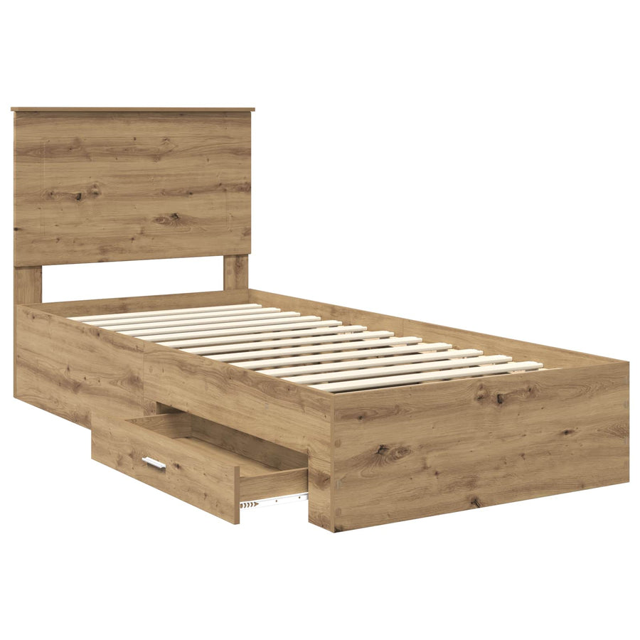 Bedframe met hoofdeinde Artisan Eiken 90 x 200 cm Bewerkt hout