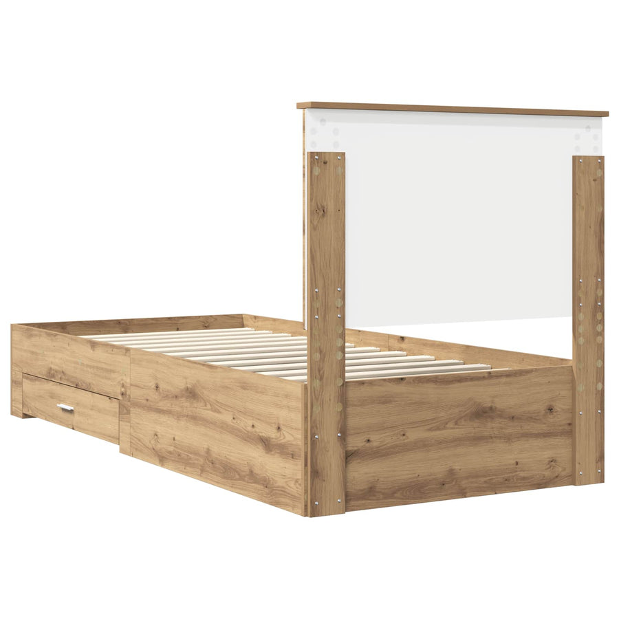 Bedframe met hoofdeinde Artisan Eiken 90 x 200 cm Bewerkt hout