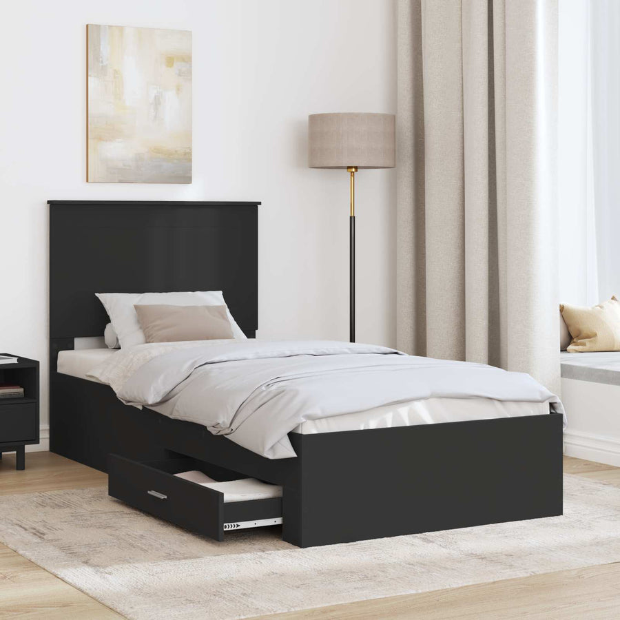 Bedframe met lade Zwart en Zilver 75 x 190 cm Bewerkt hout