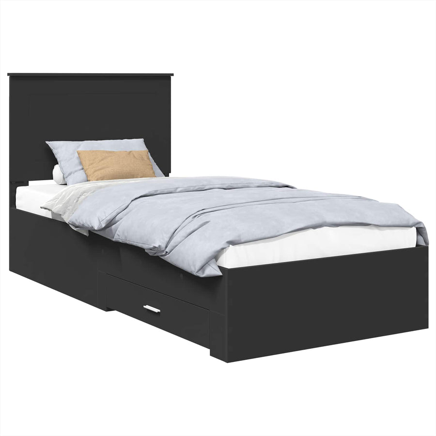 Bedframe met lade Zwart en Zilver 75 x 190 cm Bewerkt hout