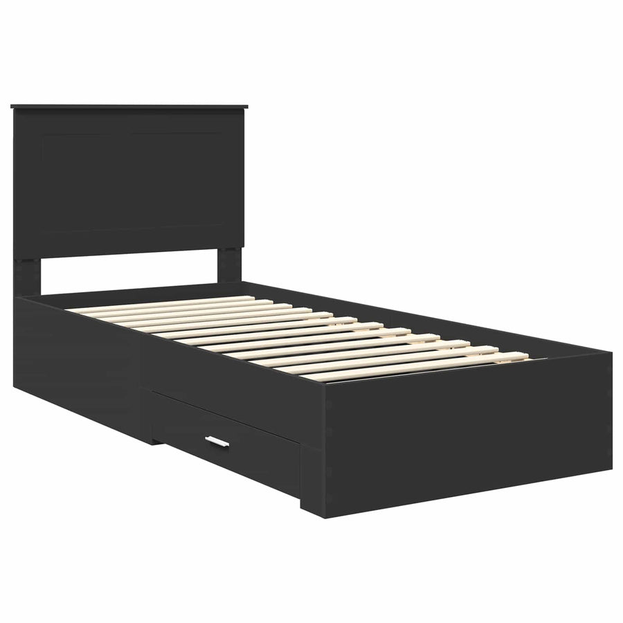 Bedframe met lade Zwart en Zilver 75 x 190 cm Bewerkt hout