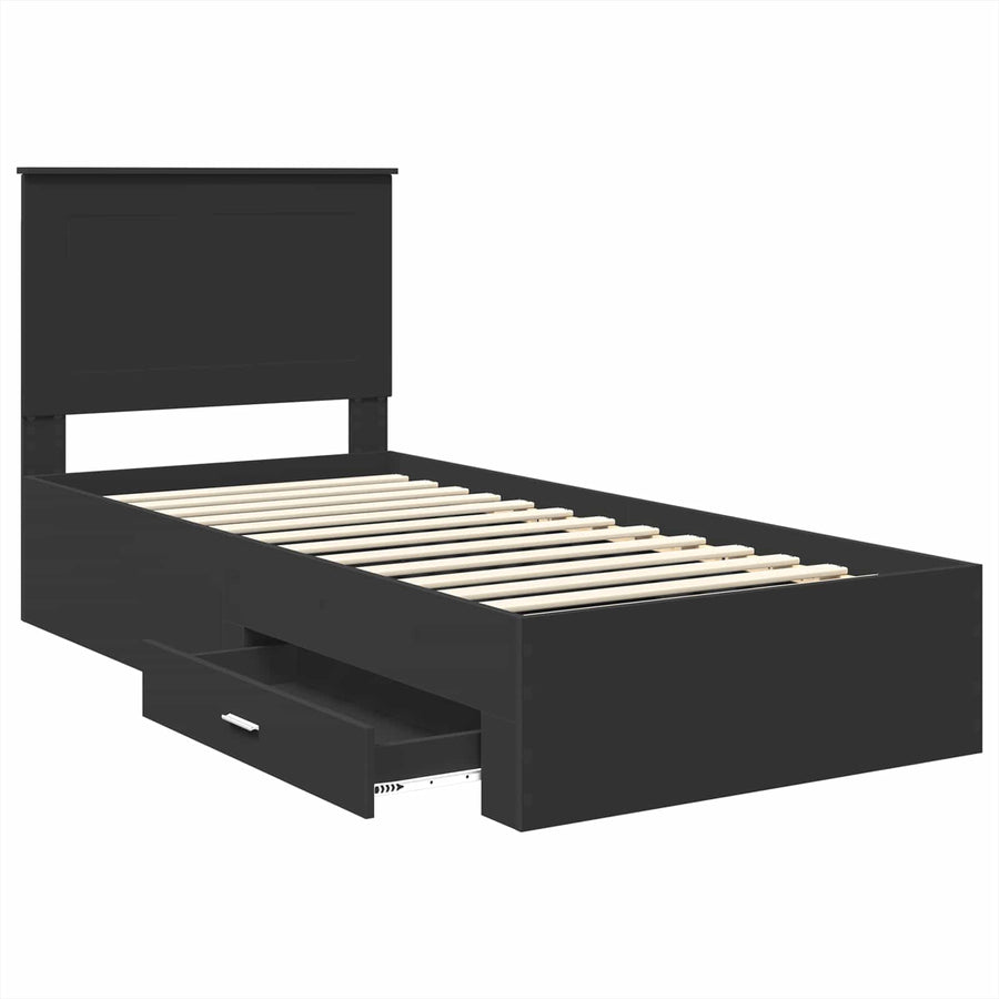 Bedframe met lade Zwart en Zilver 75 x 190 cm Bewerkt hout