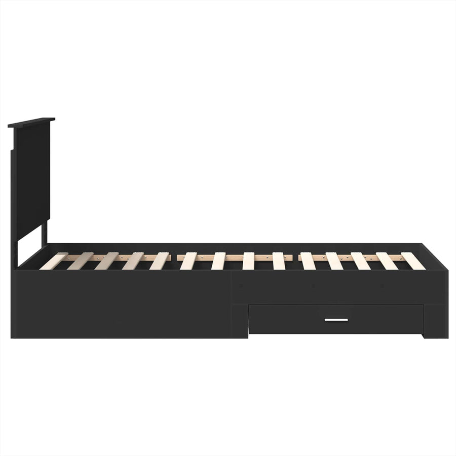 Bedframe met lade Zwart en Zilver 75 x 190 cm Bewerkt hout
