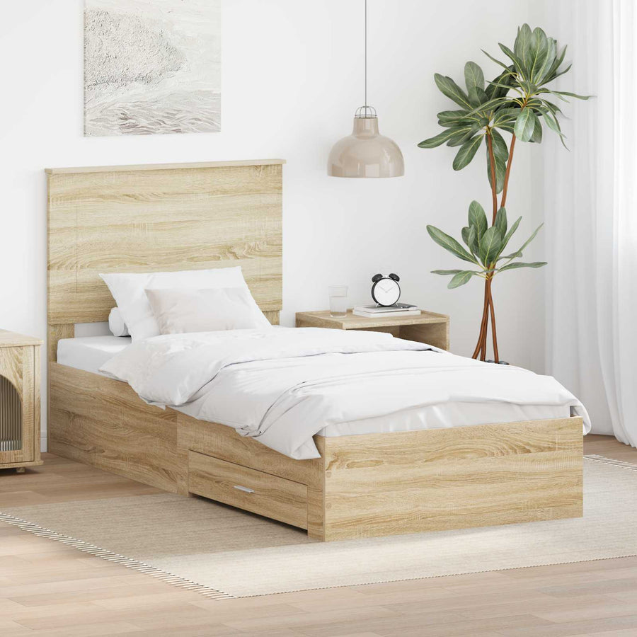 Bedframe Gerookt Eiken en Zilver 75 x 190 cm Bewerkt hout