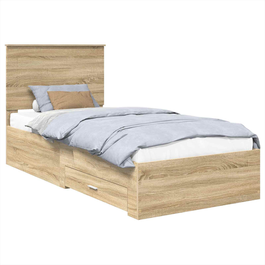 Bedframe Gerookt Eiken en Zilver 75 x 190 cm Bewerkt hout