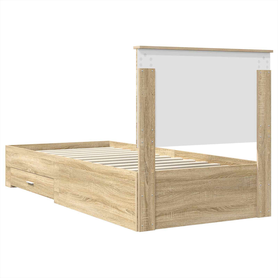 Bedframe Gerookt Eiken en Zilver 75 x 190 cm Bewerkt hout