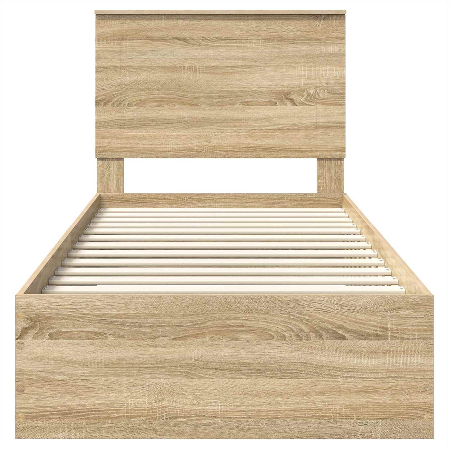 Bedframe Gerookt Eiken en Zilver 75 x 190 cm Bewerkt hout