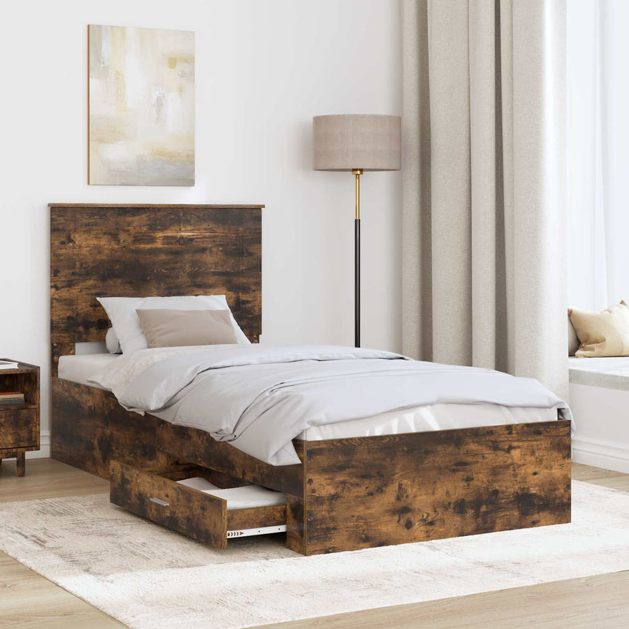 Bedframe Gerookt Eiken en Zilver 75 x 190 cm Bewerkt hout
