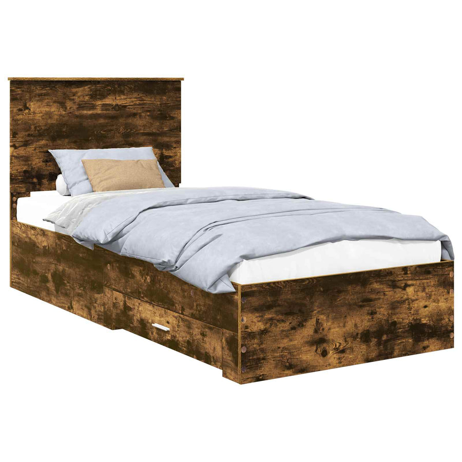 Bedframe Gerookt Eiken en Zilver 75 x 190 cm Bewerkt hout