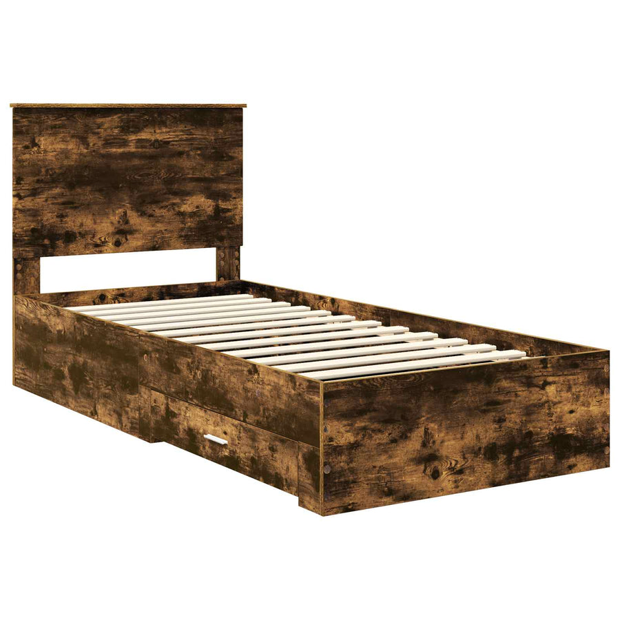 Bedframe Gerookt Eiken en Zilver 75 x 190 cm Bewerkt hout