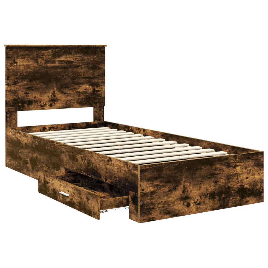 Bedframe Gerookt Eiken en Zilver 75 x 190 cm Bewerkt hout
