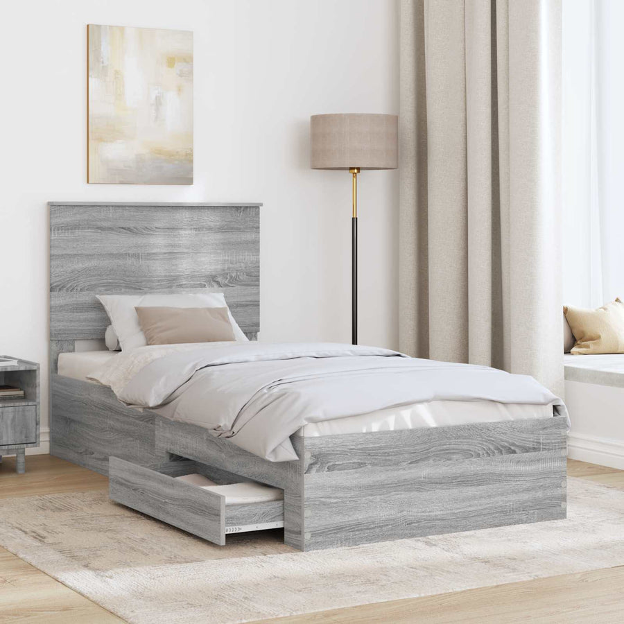Bedframe Gerookt Eiken en Zilver 75 x 190 cm Bewerkt hout