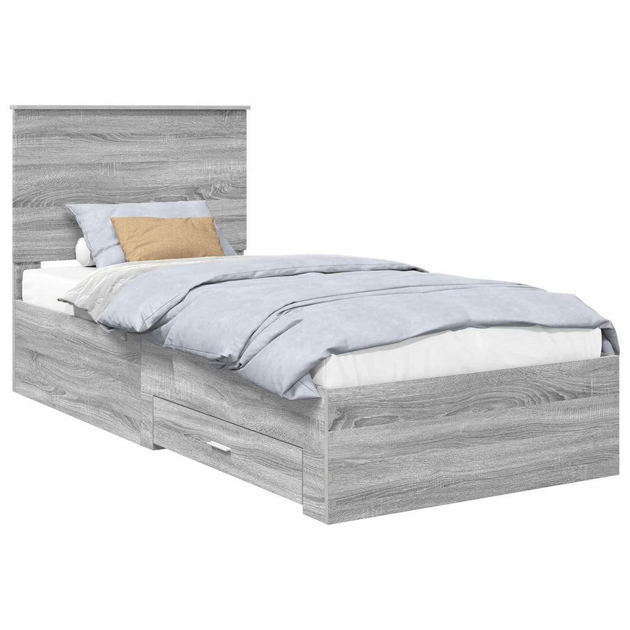 Bedframe Gerookt Eiken en Zilver 75 x 190 cm Bewerkt hout