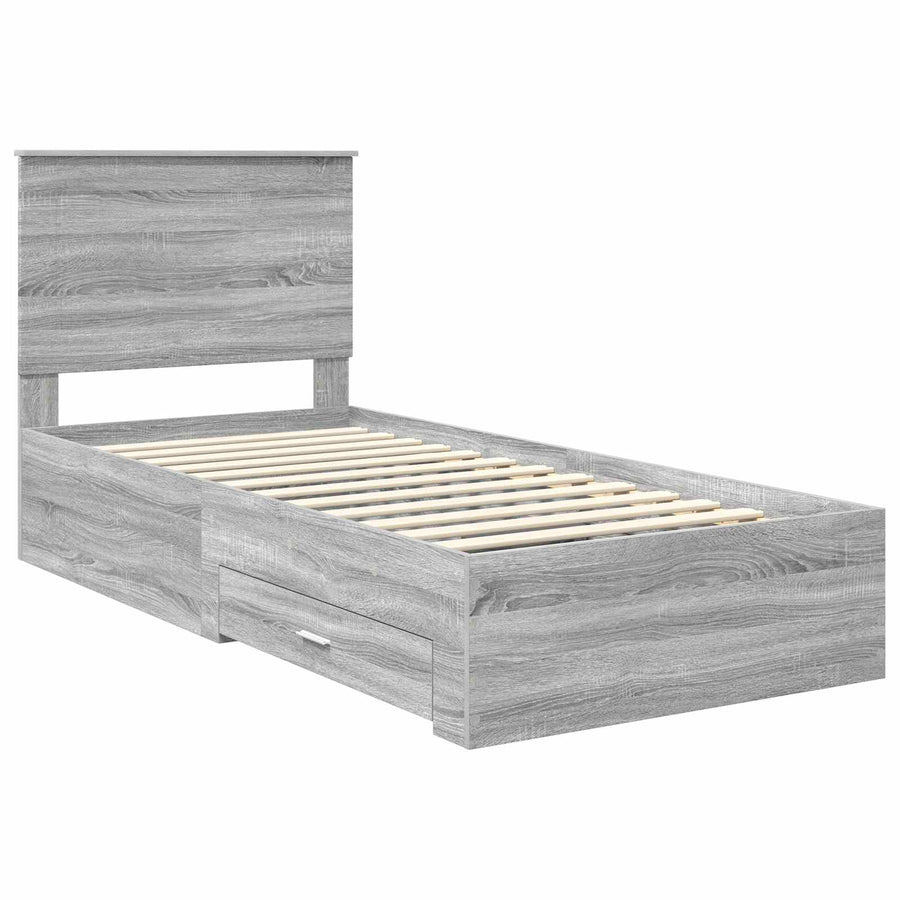 Bedframe Gerookt Eiken en Zilver 75 x 190 cm Bewerkt hout