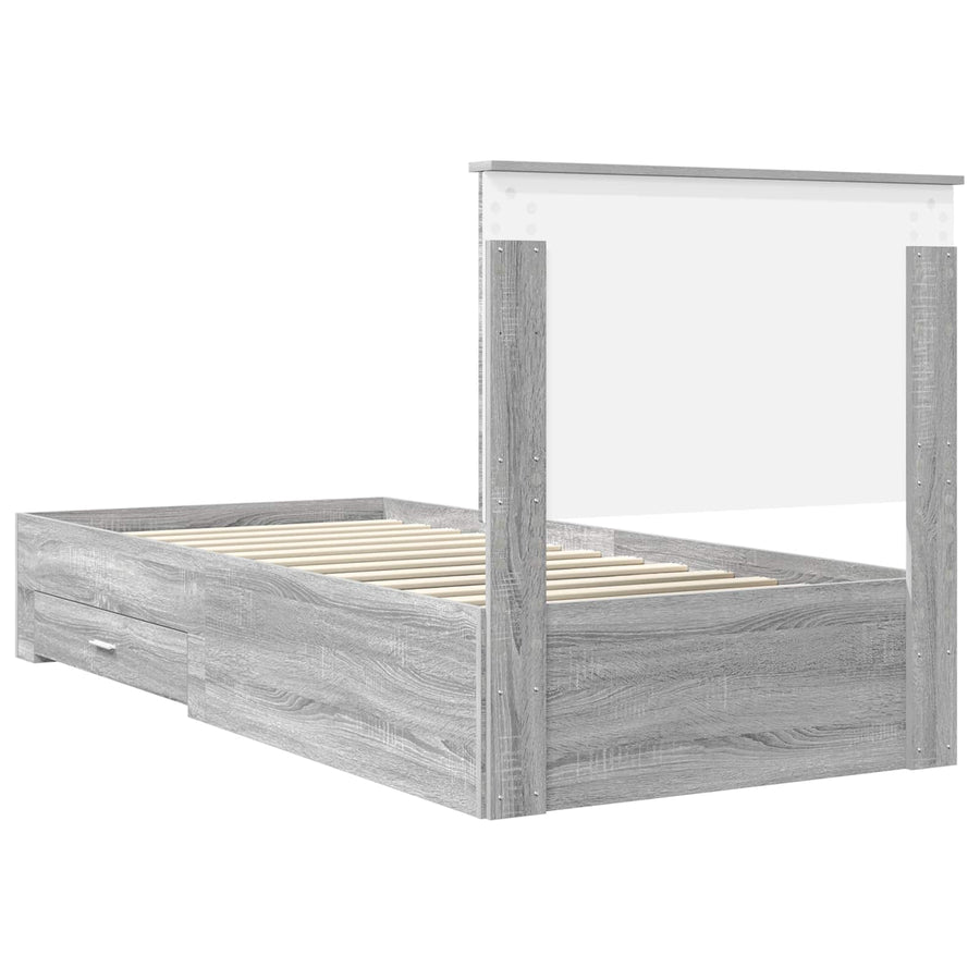 Bedframe Gerookt Eiken en Zilver 75 x 190 cm Bewerkt hout