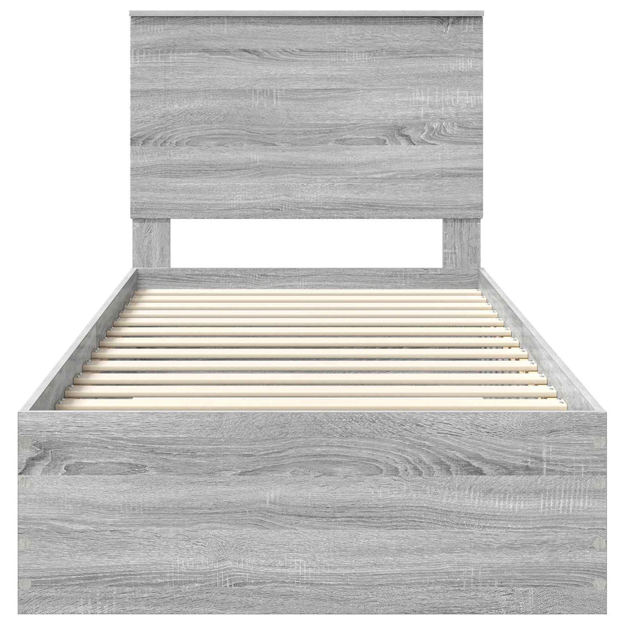 Bedframe Gerookt Eiken en Zilver 75 x 190 cm Bewerkt hout
